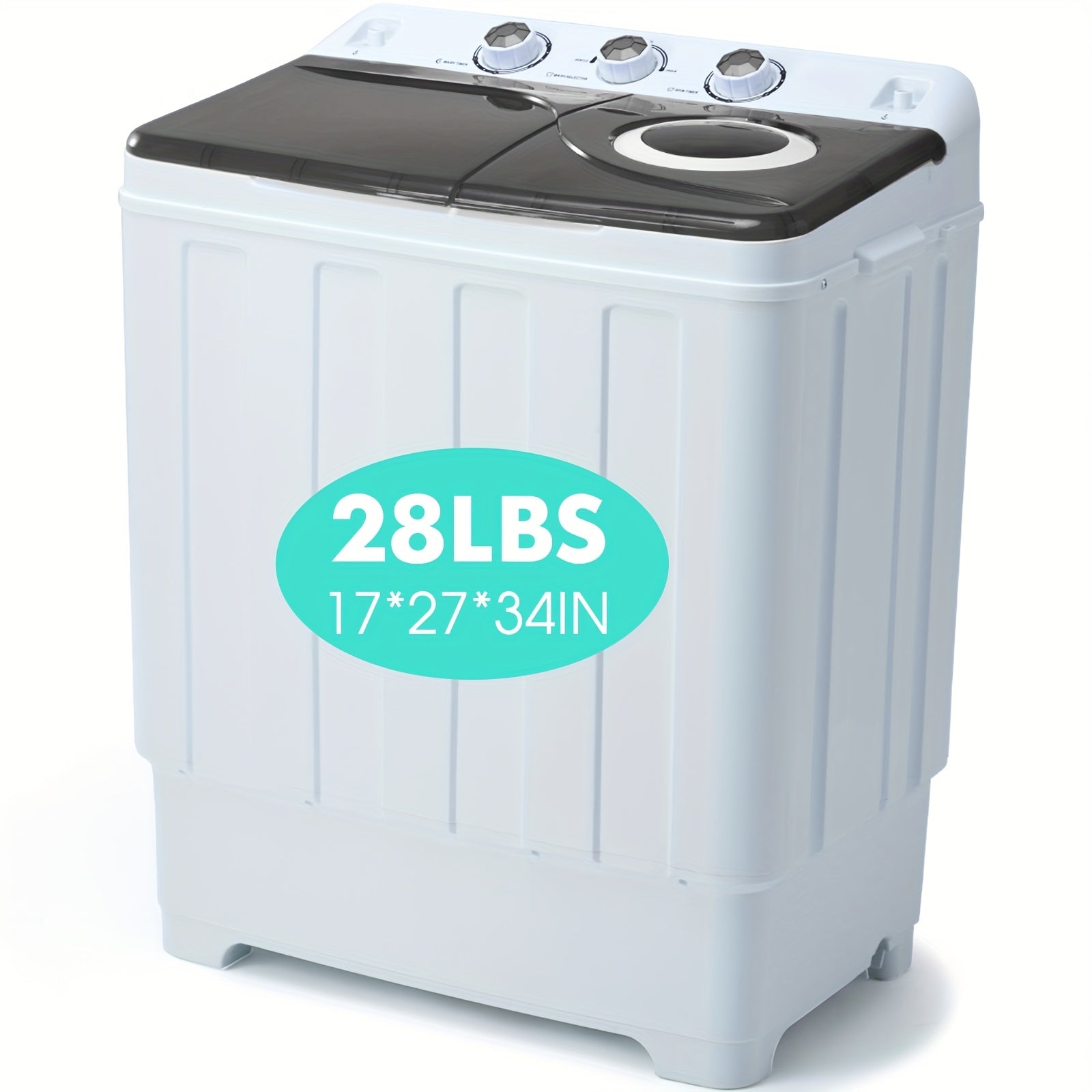 TEMU Portable Laundry Washer And Dryer Combo, Twin Tub Washing Machine With 18lbs Wash & 10lbs Spin Capacity, Washer With Built-in Drain Pump For