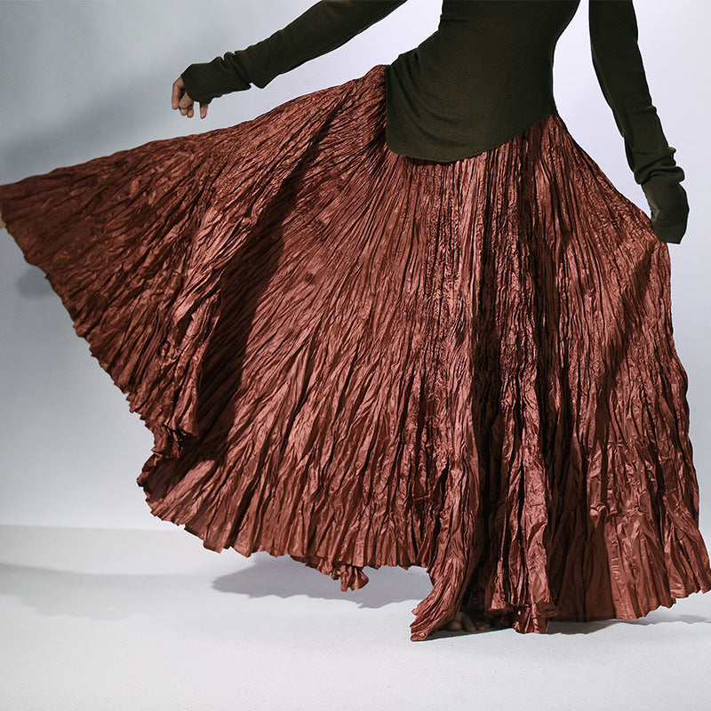 F5120Textured pleated skirt for women, new spring and summer long skirt with long swing, simple lazy drape pleated skirt