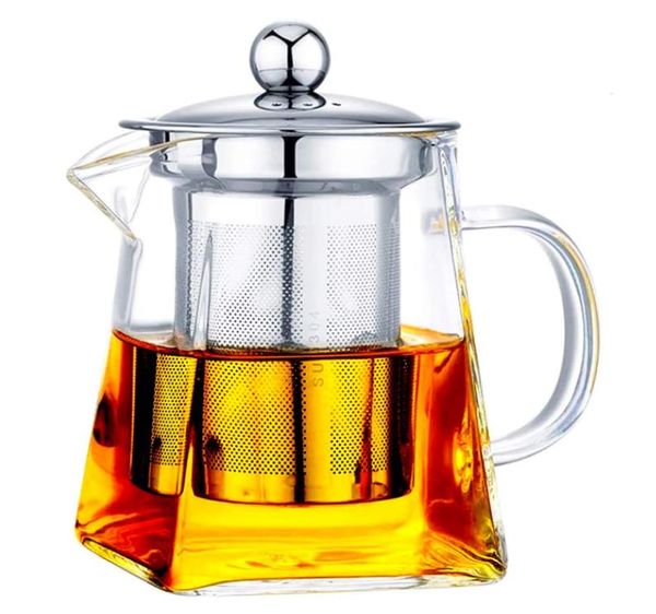Heat Resistant Glass With Stainless Steel Infuser Filter Flower Kettle Kung Fu Tea Set Puer Oolong Teapot Hotsale 0607