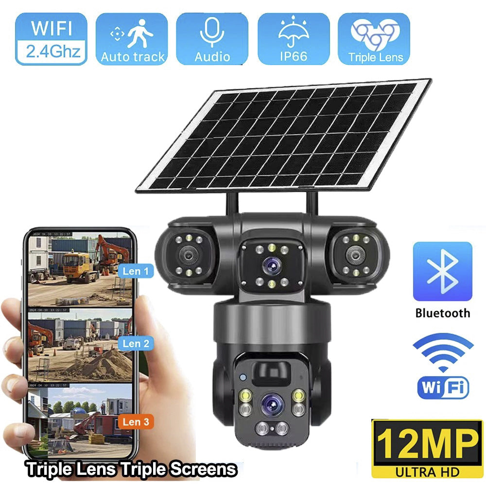 Solar 3 Lens Video Surveillance Wifi Network CCTV Camera Wireless 360 Monitor Outdoor Waterproof Security Cameras