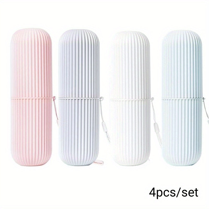 TEMU 4 Pack Travel Toothbrush Holder, Household Travel Mouthwash Cup Toothbrush Cup Makeup Brush Storage Box, Travel Wash Cup, Portable Toothbrush