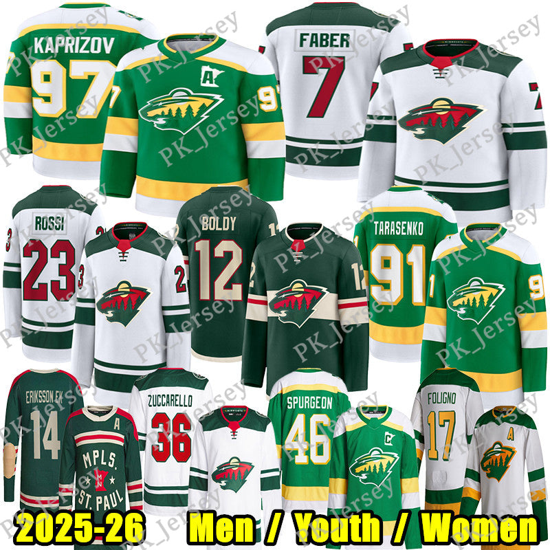 #97 Kirill Kaprizov mn hockey #7 Brock Faber Matt Boldy Mats Zuccarello Vladimir Tarasenko Spurgeon Ryan Hartman Marco Rossi Joel Eriksson Ek wild j