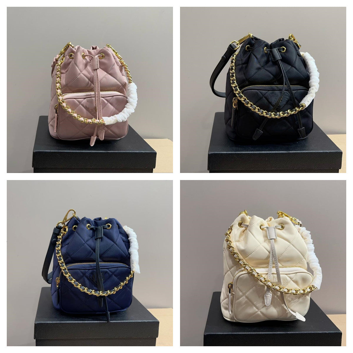 Designer Duet Re Nylon Shoulder Bag Luxury Designers Soft Fabric Zipper Pocket Metal Hardware Bucket Bag Drawstring Handbag Crossbody Purse Women HO