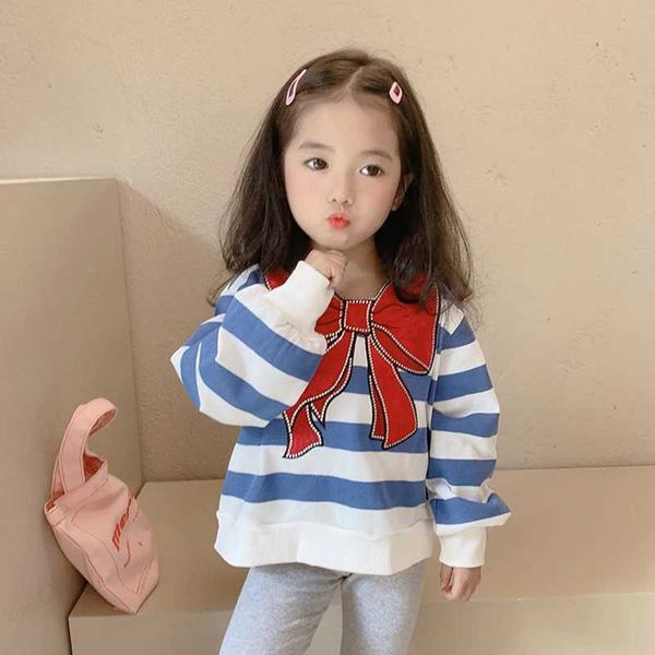 Childrens Girls Sportswear Autumn Moda Longa Long Sled Top Plow Stripe respirável Childrens Capuz Sorto de moletom Childrens Kai Sportswear