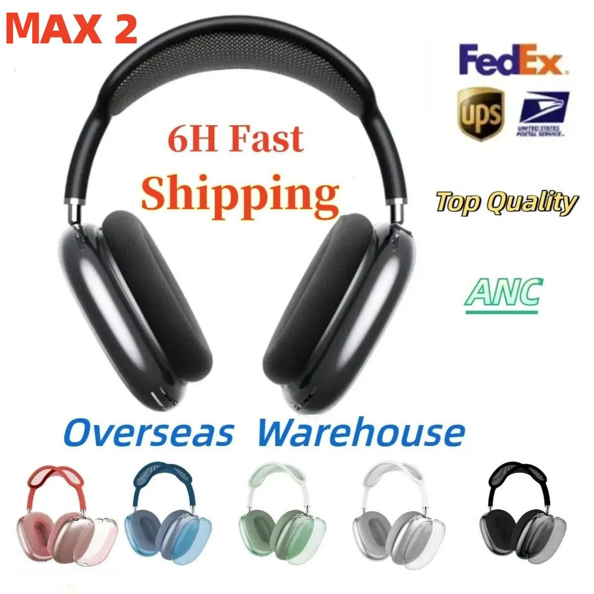 USA Stock For New pod MAX 2 3 4 Gen Metal ANC Wireless Headphone Accessories Transparent TPU Solid Silicone Waterproof Protective case AirPod Pro Ma