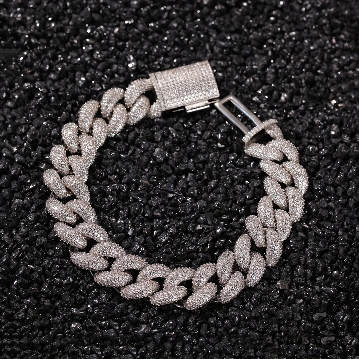 TEMU 1pc Men's Heavy-duty Bubble Rhinestones Cuban Bracelet - Dense Golden-plated Chain, Hiphop Jewelry For , Parties & Gifts ('s Day, Graduation,