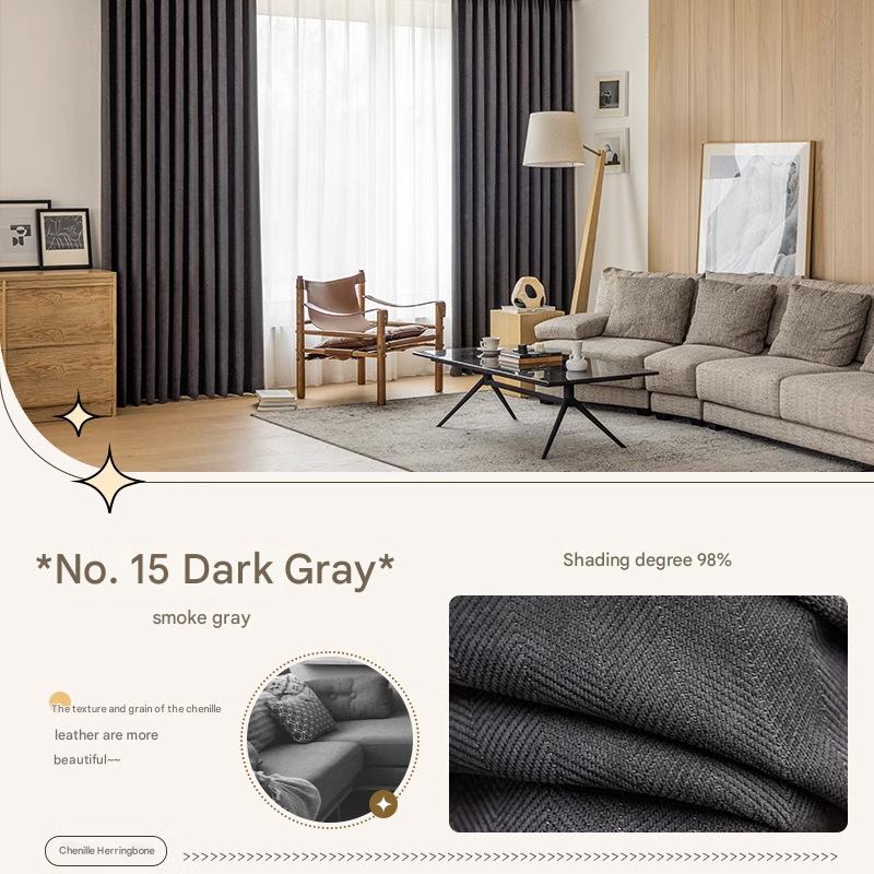 YL-36620 new chenille herringbone curtain high temperature setting modern simple finished living room bedroom blackout curtain