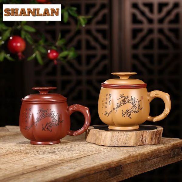 400Ml Chinese Purple Clay Mug With Lid And Strainer Handmade Plum Blossom Cup Yi Zisha Teacup Tea Maker Drinking
