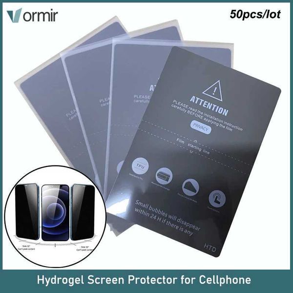 Cell Phone Screen Protectors Vormir 50pcs TPU Privacy Hydorgel Film Sheets for iPhone 14 13 12 Pro Curved Screen Protector SS 890C Cut Machi