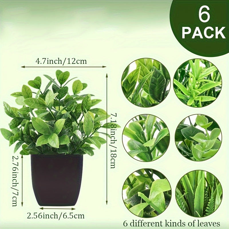 TEMU 6pcs Small Fake Plants Artificial Potted Plants In Pot For Home Office Farmhouse Bathroom Shelf Decor Indoor, Best For Christmas, Thanksgiving