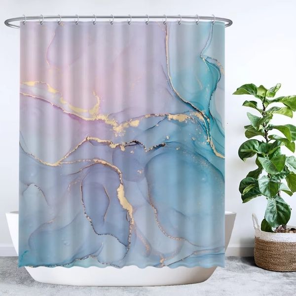 Colorful Marble Shower Curtains For Bathroom with Watercolor Abstract Ink Paint Blue Green Texture Shower Curtain 240820
