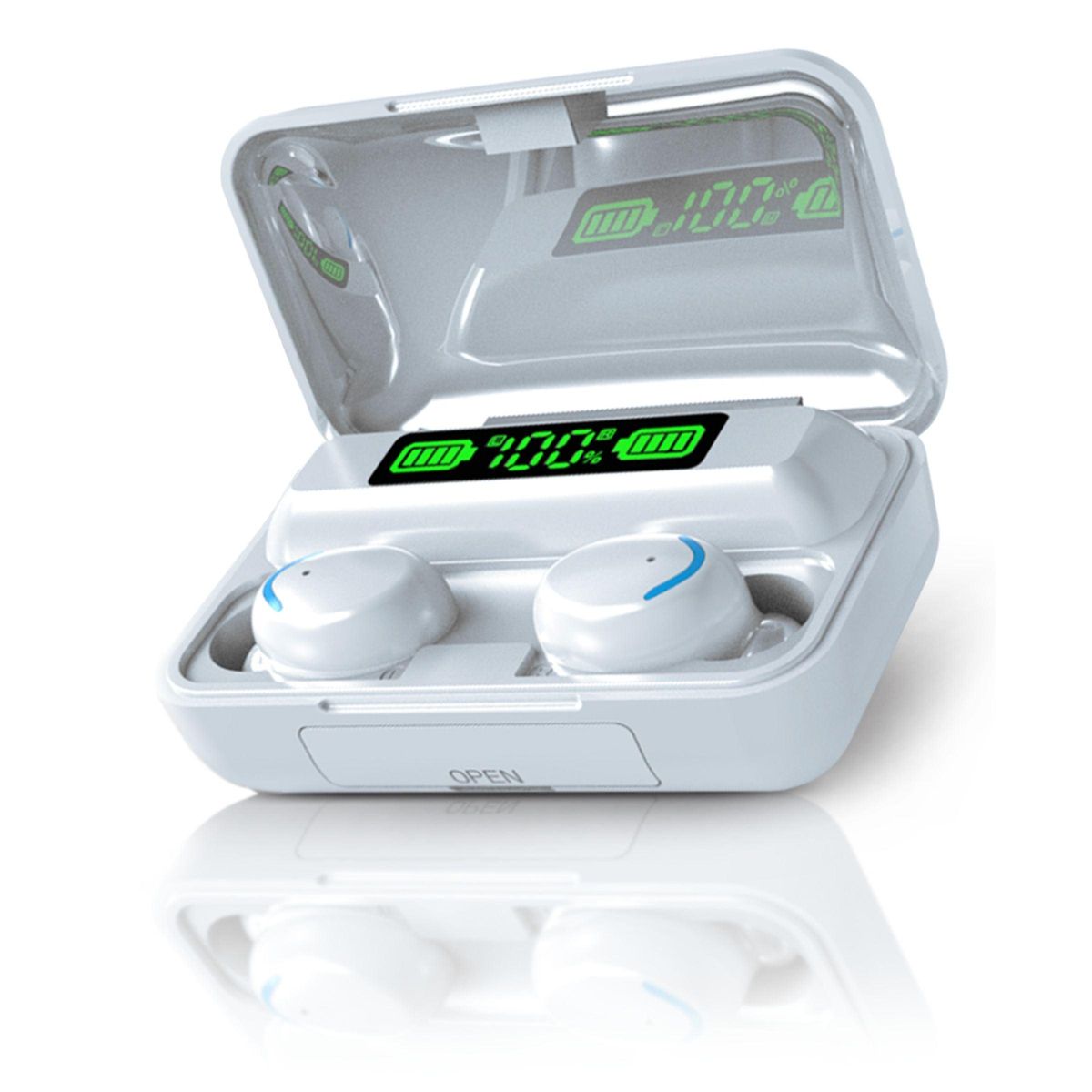 Flux 7 TWS Earbuds with Wireless Power Bank Charging Case (1 or 2-Pack) - White