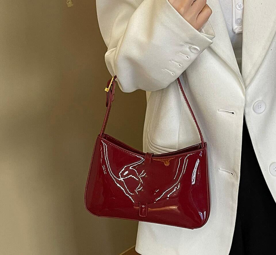 Burgundy Designer Bag Women Handbag patent leather Fashion Underarm Black cherry red Shoulder Bag