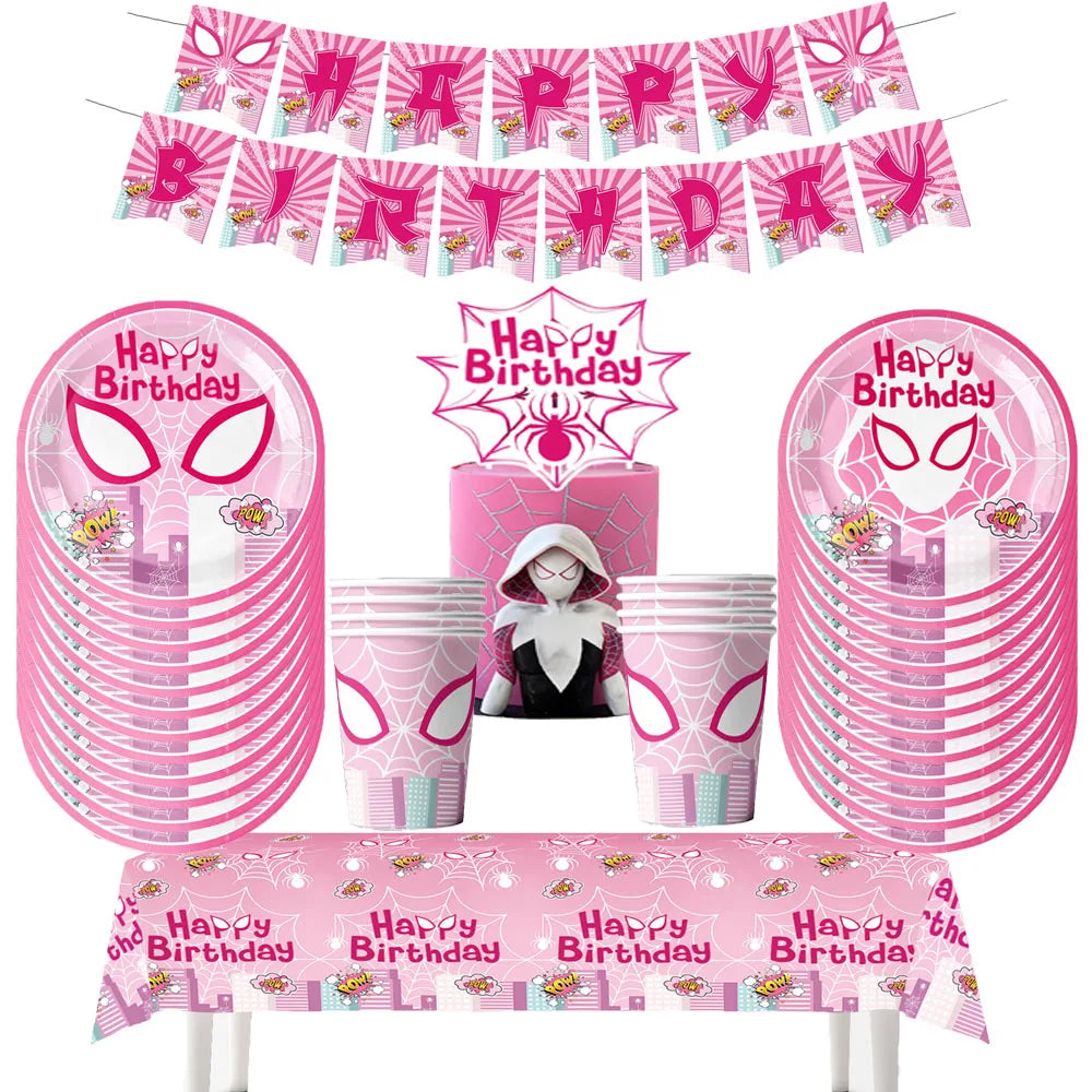 Gwen Party Decoration Pink Spiderman Theme Disposable Tableware Plates for Girls like Birthday Party