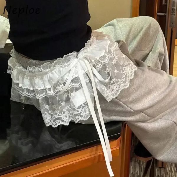 Neploe Summer Skirt for Women Heavy Lace Frenum Fungus Faldas Mujer Y2k Grunge High Waist Ruched Black Skirts 250106