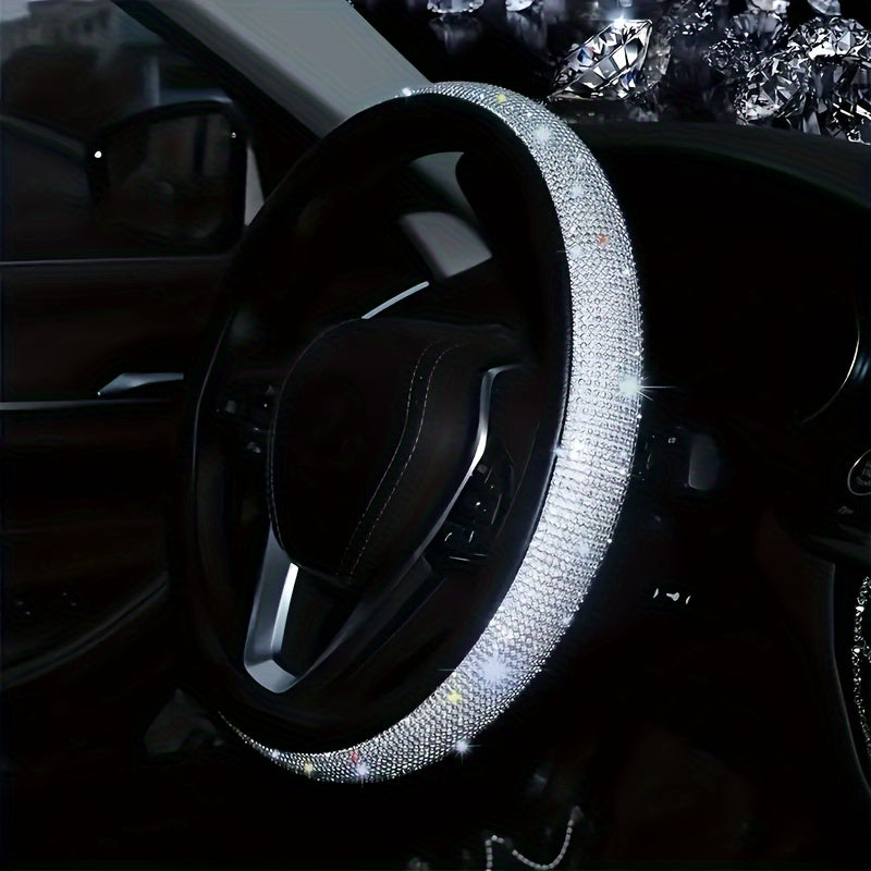 TEMU Diamond Leather Steering Wheel Cover, Sparkling Steering Wheel Cover, Universal 15-inch Car Steering Wheel Cover, Suitable For Women Suv, Van,