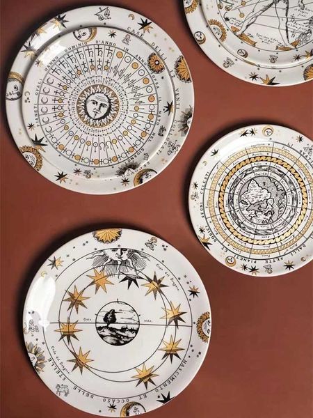 White Face Sun Hanging Plate Ceramic Round Wall Decoration European Art Wall Decoration 10 Inches Craft Fruit Dessert Plate New Y250208