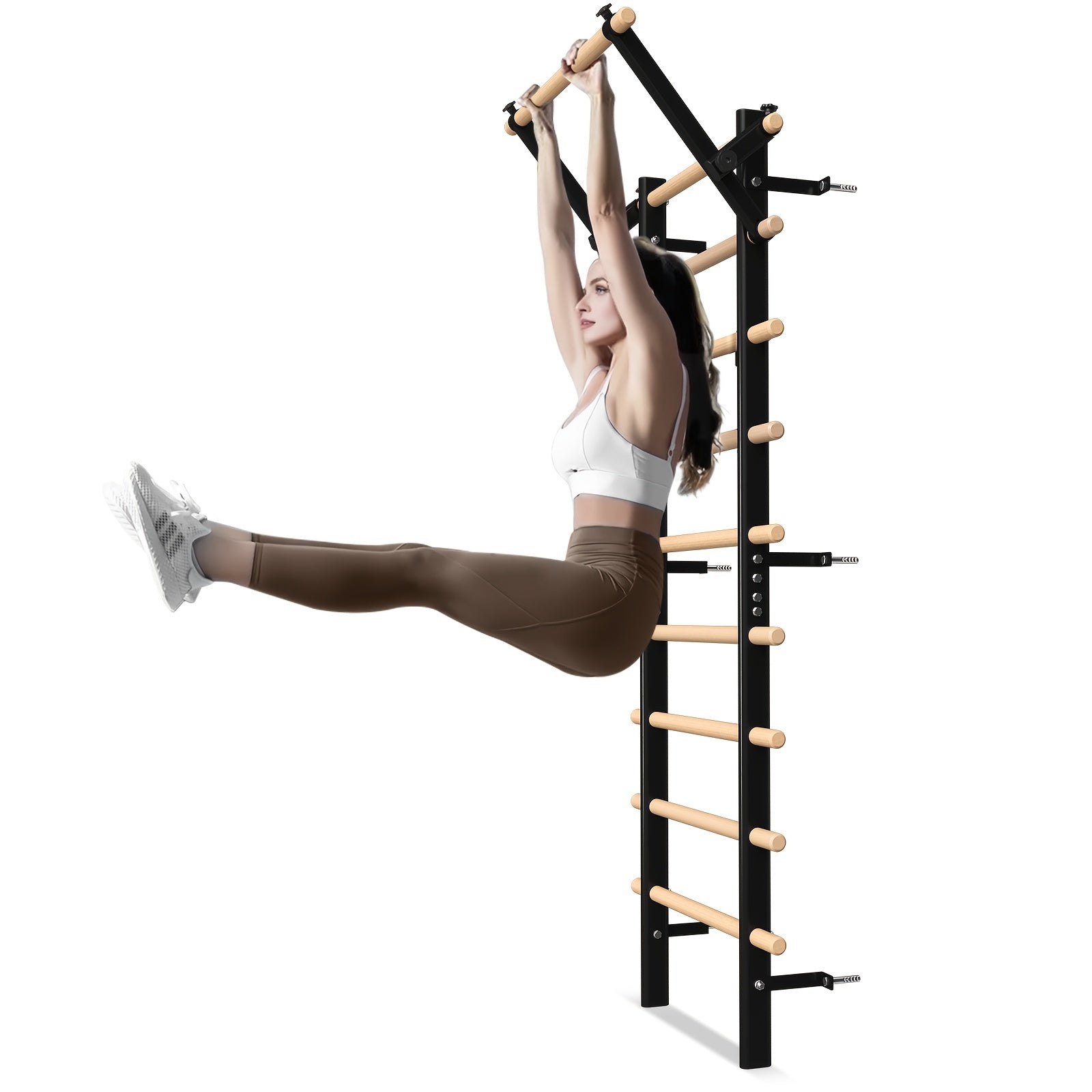 TEMU Versatile Swedish Ladder Stall Bar With Pull-up & Dip Bars - 9 Wooden Grips For , Flexibility & Balance Training - Durable Home Gym Equipment