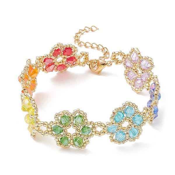 Bracelet à maillons de fleurs en perles de graines japonaises toho