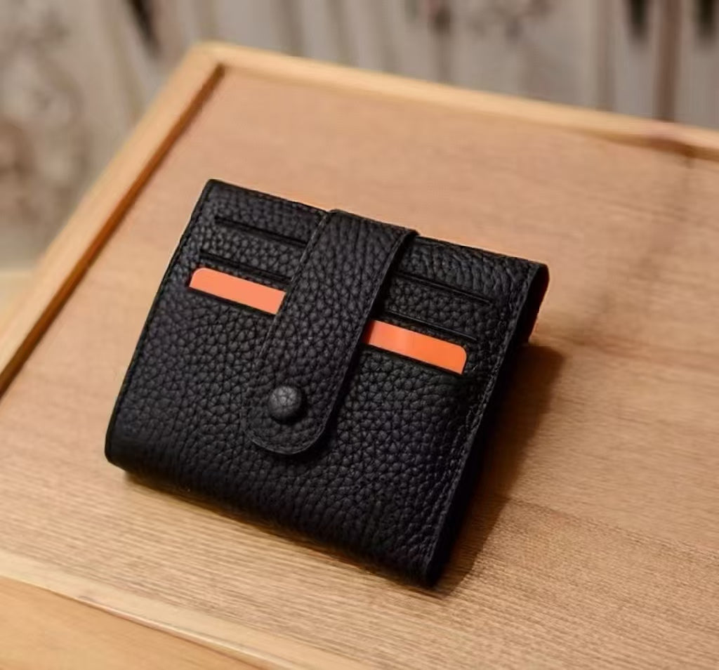 Real Cow Leather Card Holders Business Credit Card Holder Short Wallet Women And Men Quality Cowhide Purses Wallets Luxury Designer Cow Skin Bag New