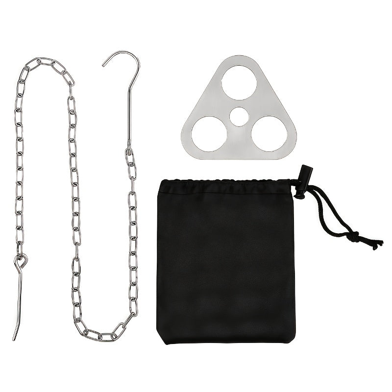 TEMU Portable Foldable Camping Tripod With Adjustable Chain - Lightweight Stainless Steel Construction, Compact & Sturdy Design For Outdoor Cooking,