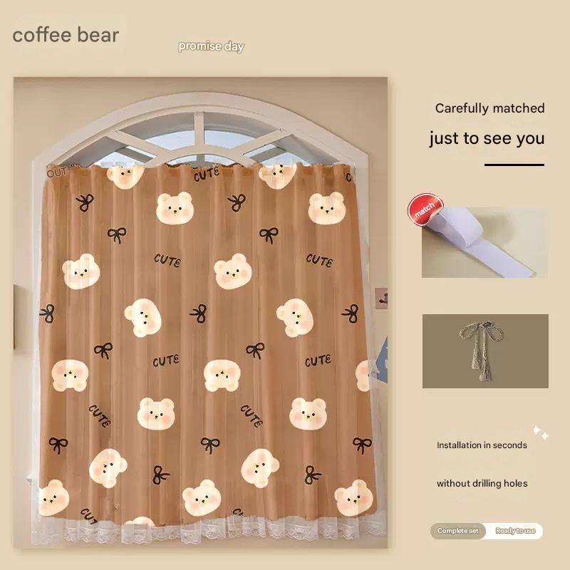 YL-36796 Punch-free installation simple curtain blackout cloth sunshade with rod small short window door curtain rental house partition curtain