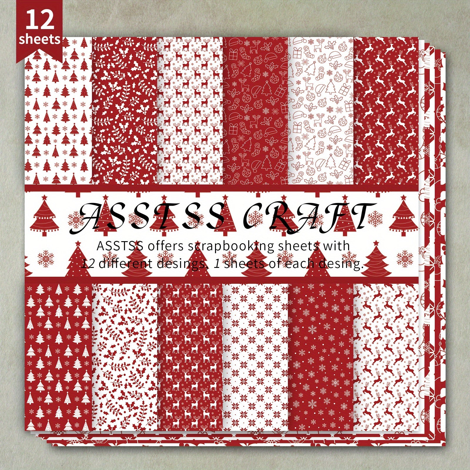 TEMU 12-sheet Heavyweight Scrapbooking Paper Pad - Striped & Solid Cardstock With Golden Accent Sheets | 6”x6” Large Crafting Paper Roll-like Sheets