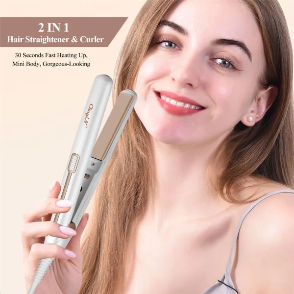CkeyiN 20mm 2-in-1 Hair Straightener & Curler: Thermostatic Fast Heating Ceramic Plate Flat Iron Curg Wand for Travel, Home, Salon