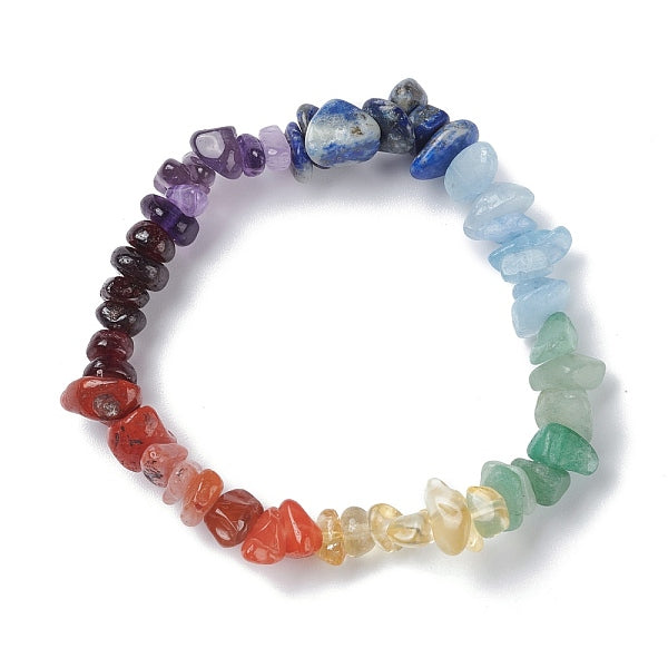 Kinder 7 Chakra natürliche gemischte Steinsplitter-Perlen-Stretch-Armband mit Herz