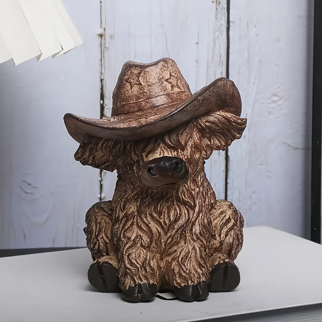 TEMU 1pc Cow With Cowboy Hat Statue - Whimsical Home Decor Desktop Ornament, Indoor & Outdoor Use, Ideal For Father's Day, , Graduation, Juneteenth,