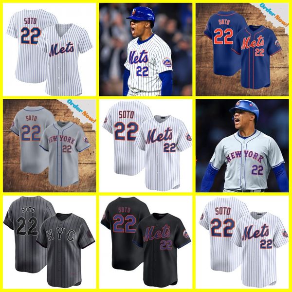22 Juan Soto Mets 2025 baseball Jersey Pete Alonso Francisco Alvarez Martinez Francisco Lindor Brandon Nimmo Edwin Diaz Jeff McNeil Brett Ba