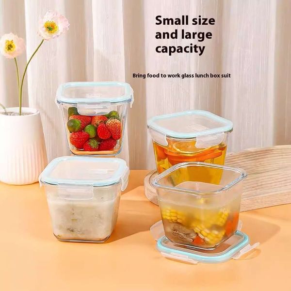 Glass Lunch Box with Lid - Microwave Safe, Square, Reusable Food Container for Adults, Office Workers