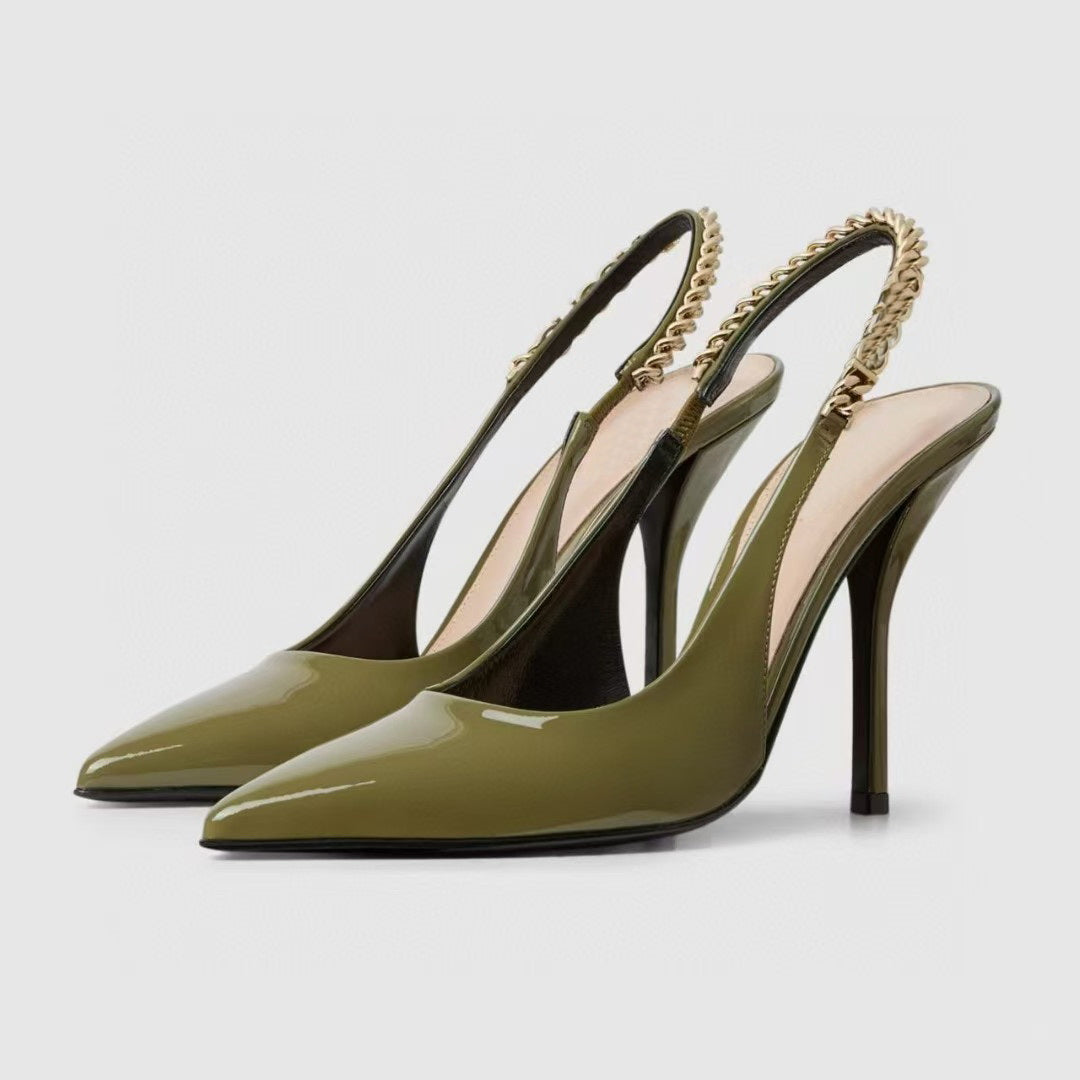 Luxury Designer Brand Shoes New Pointed Stiletto Heel Shoes Simple Style Dress Shoes Patent Leather Stiletto Heel Workplace Women&#039;s Sandals Fac