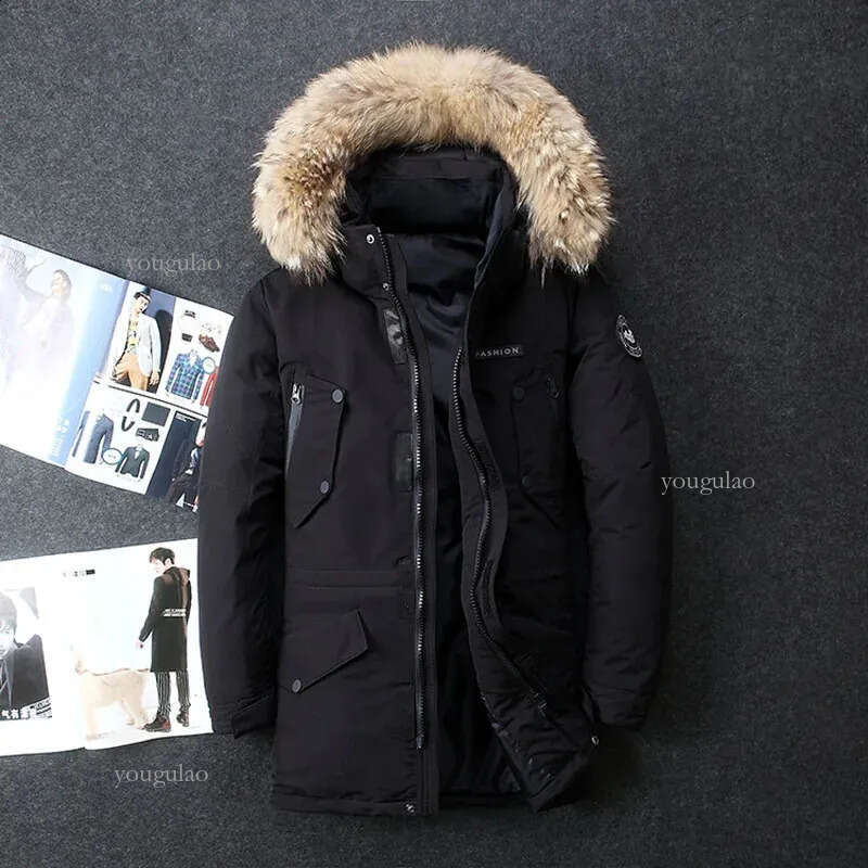 High quality mens winter white duck long down jacket with hooded fur collar mens outdoor windproof thick warm casual jacket 240826