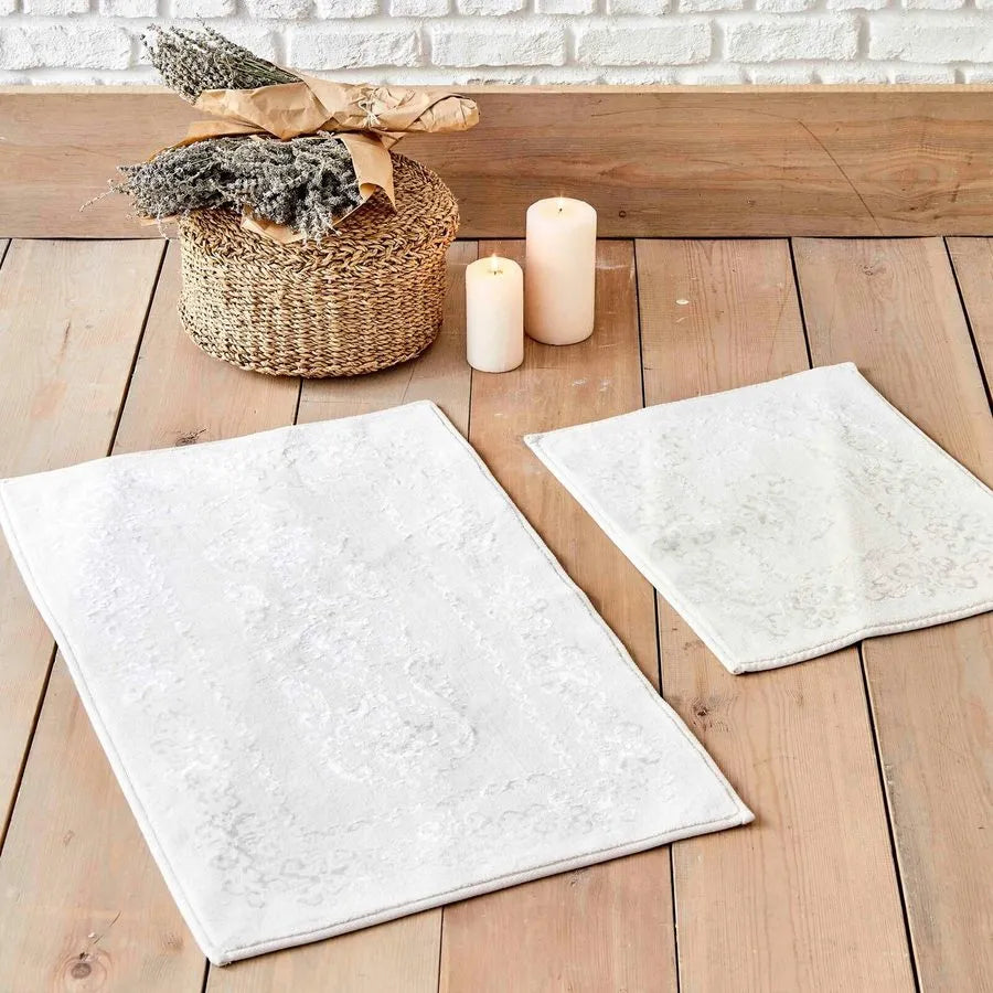 Karaca Home Azalea 100% Turkish Cotton Bath Mat, 2 Piece, Cream