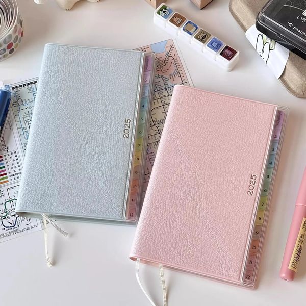 Colorful Index Leather Schedule Notebook Monthly Weekly Plan Notes Diary Notebook Planner Memo Portable Memo Pad 250120