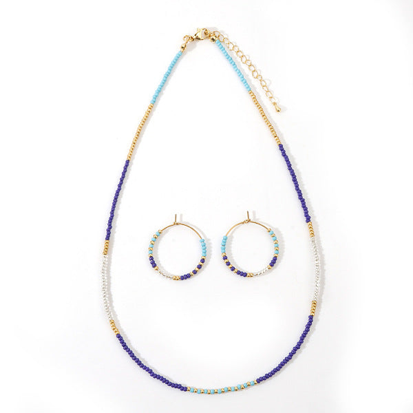 Conjuntos de collares y pendientes de aro con cuentas de vidrio de estilo bohemio para mujer