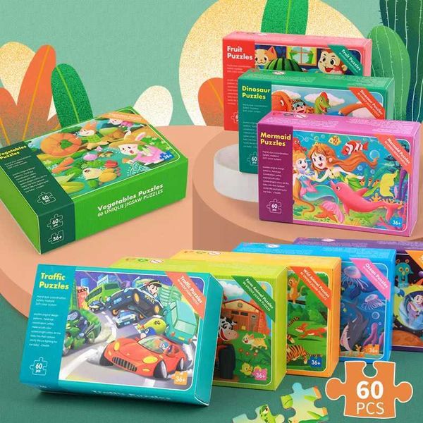 60-Piece Paper Jigsaw Puzzle Cartoon Animal Fruit Puzzles for Kids Educational Learning Toys Children Montessori GamesXJ240819