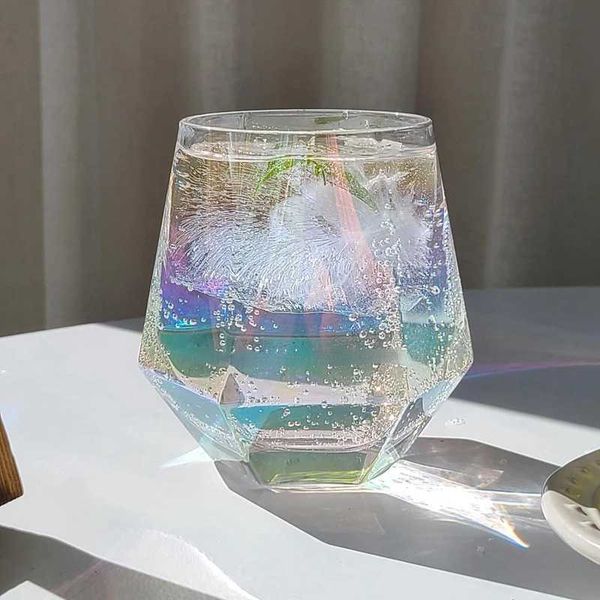 300ml color hexagonal transparent water glass milk beverage cup foreign wine cup kitchen and household glass cup Y250118