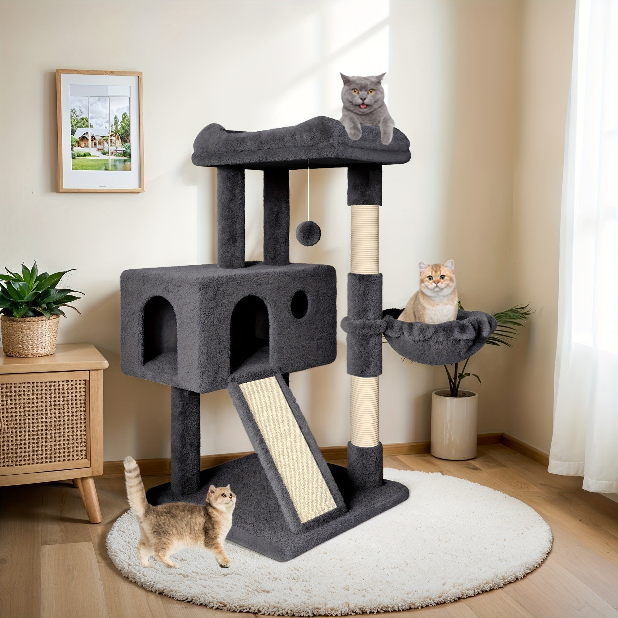 TEMU Hoomic 36" Cat Tree For Indoor Cats, Multi-level Cat Condo With Sisal Scratching Posts And Board, Cozy Hammock, Padded Plush Perch For Kittens,