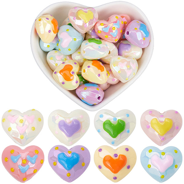 32 pièce de perles acryliques à placage UV à main levée de 8 couleurs