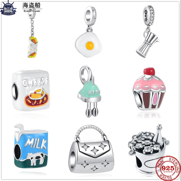 For charms authentic 925 silver beads Whisk Egg Chicken Roll Beer Bead