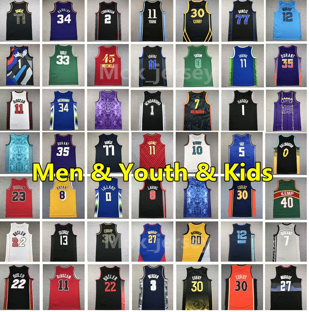 Men Youth Basketball Jersey Wembanyama Stephen Curry damian lillard LaMelo Ball Ja Morant Jimmy Butler Tatum Devin Booker Kevin Durant Luka Doncic A