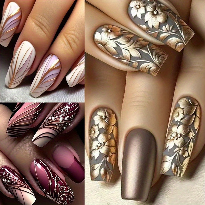 TEMU 72pcs (3pcs) Elegant Ballet Women's Nail Press Set - Long, Glossy With Tones, Includes Jelly Glue And Nail File. Suitable For Women