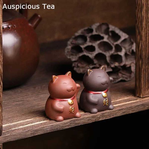 Chinese premium purple clay tea pet mascot lucky cat tea crafts handmade tea set decoration accessories W240815