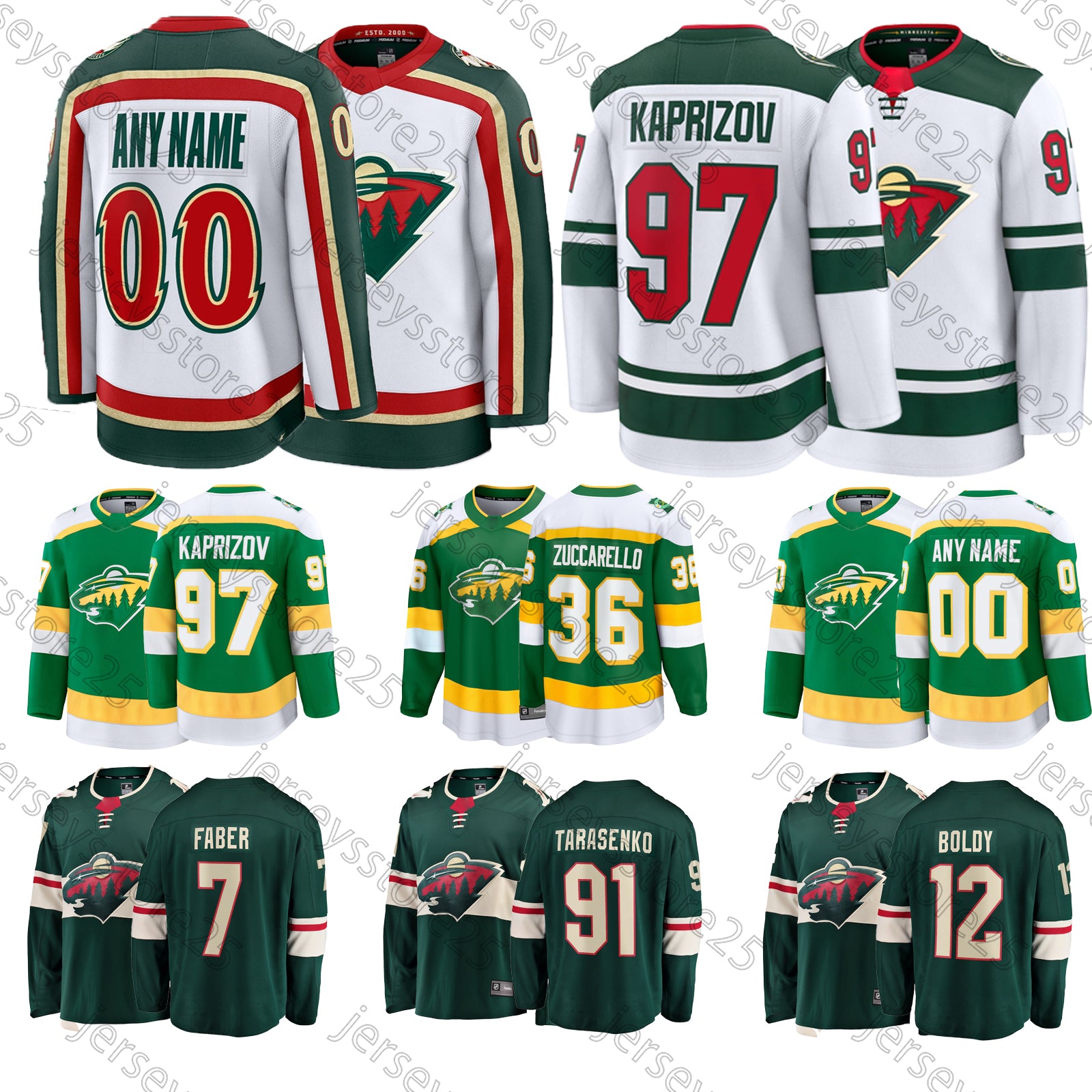 Brock Faber hockey jersey Kirill Kaprizov Matt Boldy Mats Zuccarello Marcus Foligno Filip Gustavsson Marco Rossi Vladimir Tarasenko Jared Spurgeon W