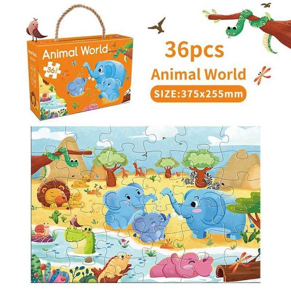 36pcs Carrying Jigsaw Puzzle Children Paper Large Pieces Puzzle Enlightenment Gift 3-6 Years Old Baby Toys Toddler Puzzle LX241024