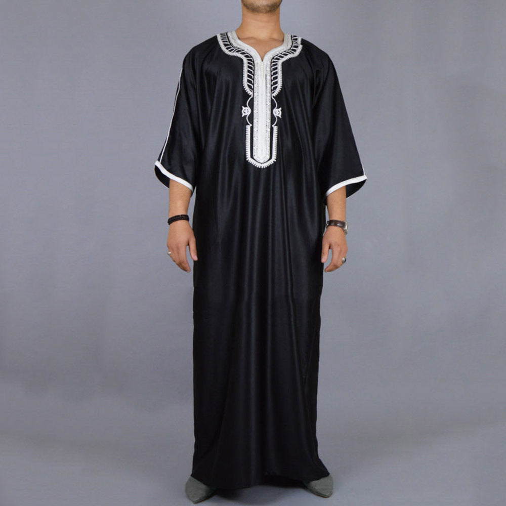 Ethnic Clothing Muslim Men Kaftan Moroccan Men Jalabiya Dubai Jubba Thobe Cotton Long Shirt Casual Youth Black Robe Arab Clothes Plus Size men cloth