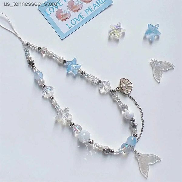Cell Phone Straps Charms Dreamy Mermaid Sea Shell Phone Chain Lanyard Charm Strap Bead Cord Bracelet Keychain For iPhone Girl Hanging Rope J
