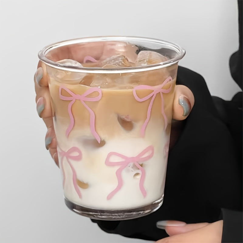 TEMU 1pc Glass Coffee Cup With Bows Design, Clear Glassware, Suitable For Cappuccino, Tea, Espresso, Latte And Hot Drinks, Ideal Birthday And Holiday
